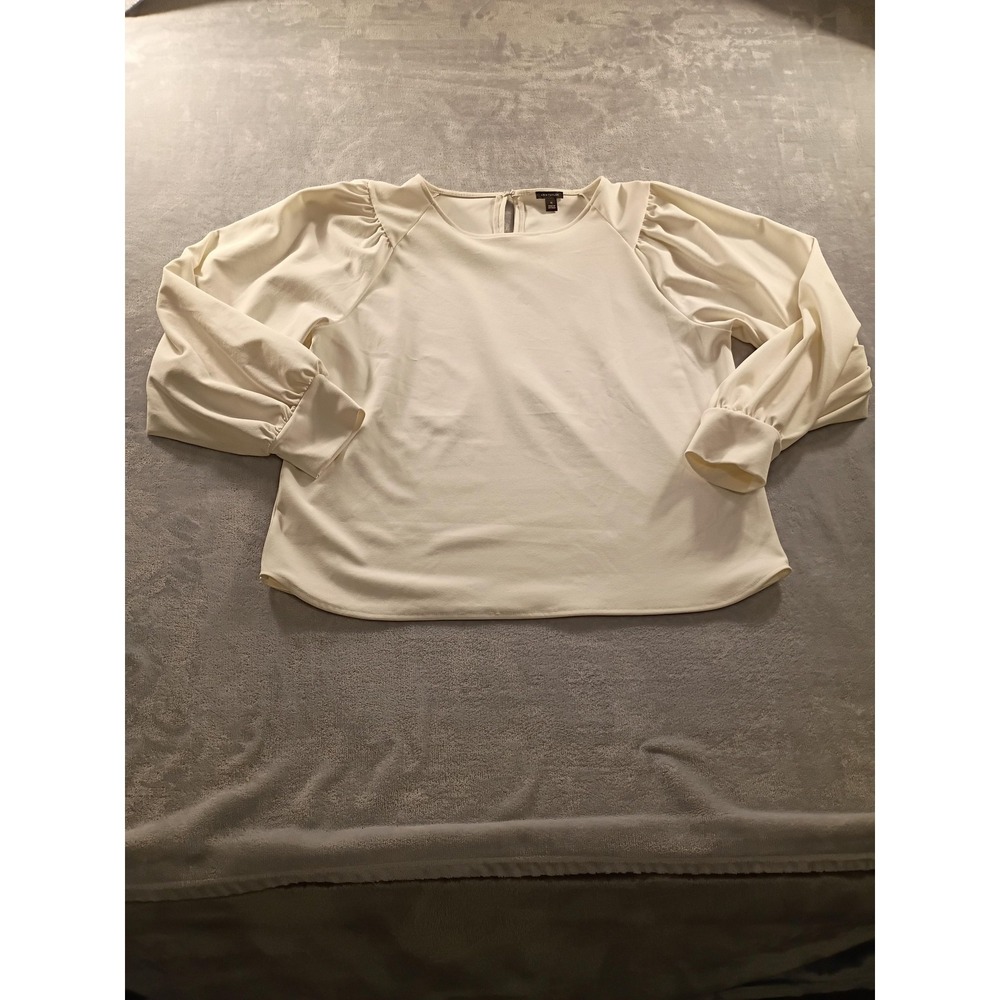 Ann Taylor Blouse Womens XL White Pleated Balloon Sleeve Keyhole Top Pullover